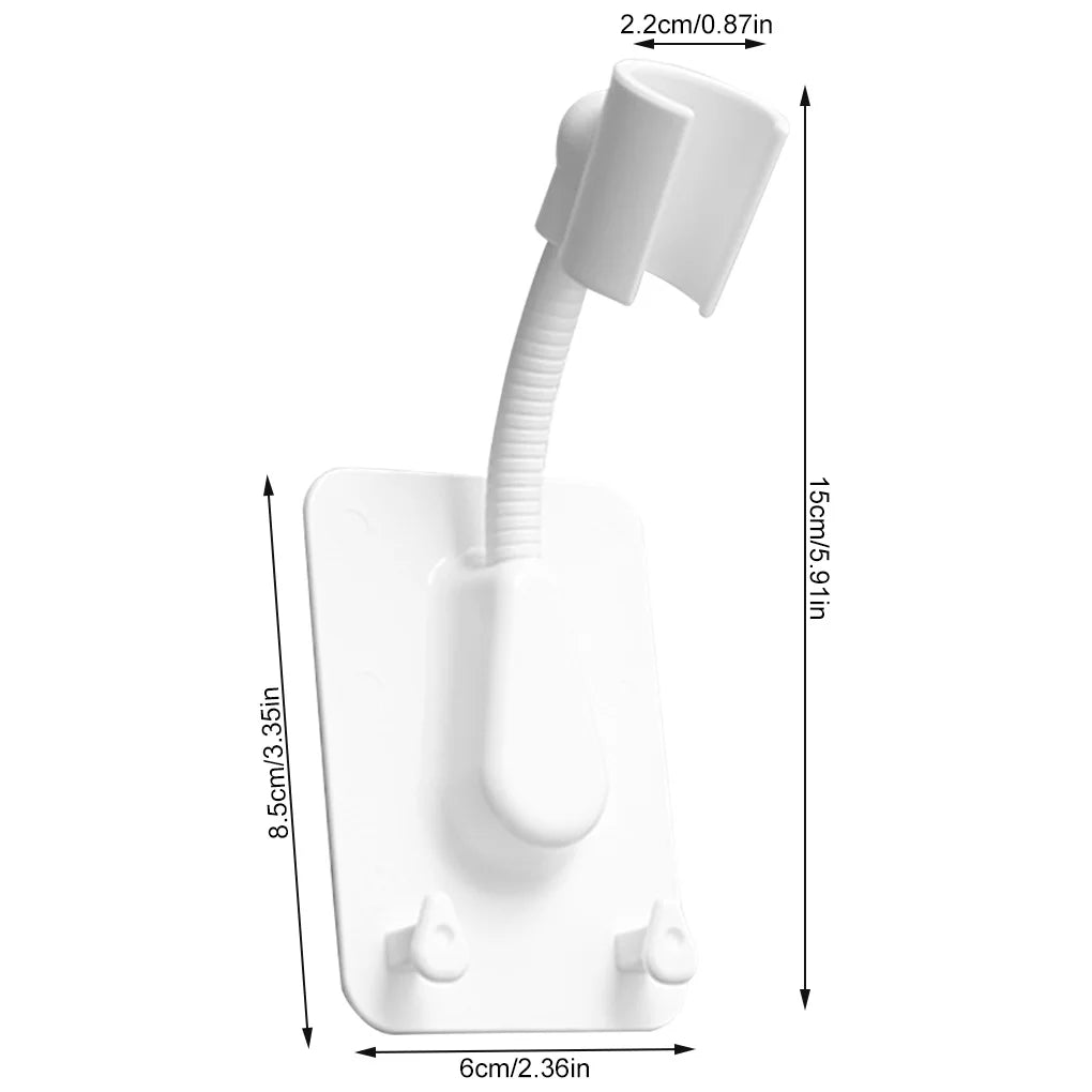 Adjustable Shower Head Holder with Hooks – No-Drill Wall Mount