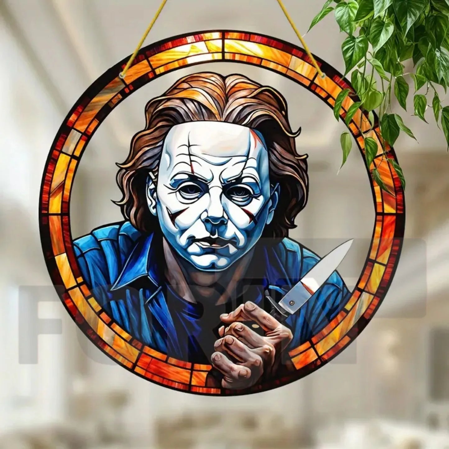 Horror Theme Stained Window Hanging Sun Catcher,Round Acrylic Translucent Sign,Halloween Decor for House,bar,Porch,Patio Garden