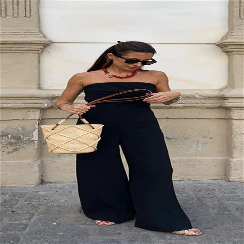Backless Off-Shoulder Jumpsuit – Wide-Leg High Waist Summer Romper for Women