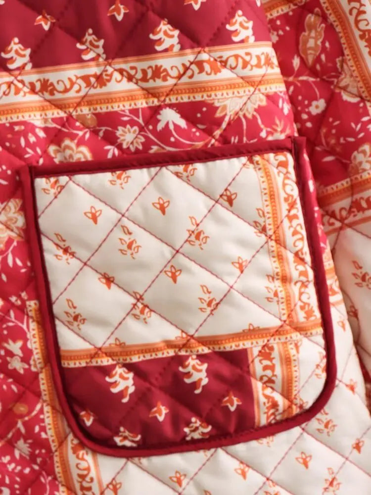 Women’s Quilted Floral Jacket – Vintage Loose Fit Winter Coat