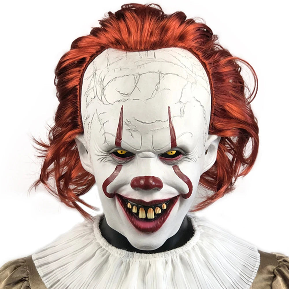 Horror Pennywise Joker Mask Cosplay Scary Creepy Evil Demon Clown Killers Latex Helmet Halloween Carnival Party Costume Props