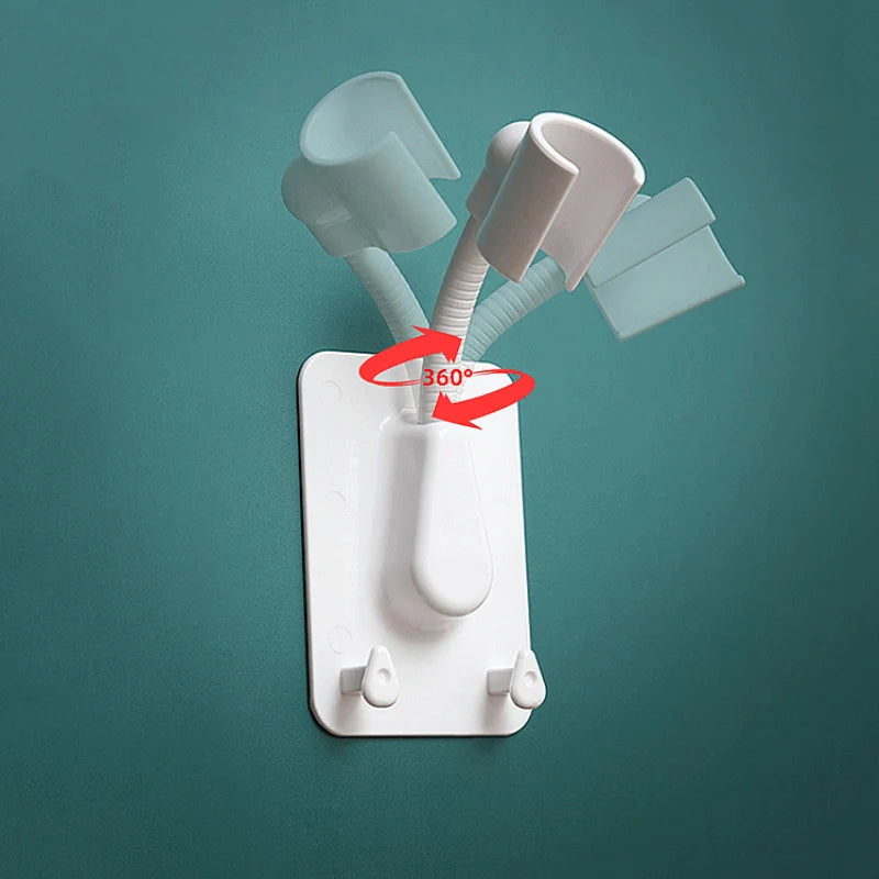 Adjustable Shower Head Holder with Hooks – No-Drill Wall Mount