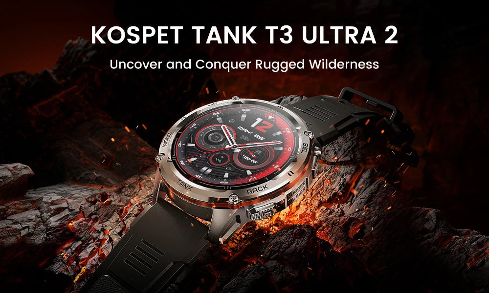 KOSPET TANK T3 Ultra 2 GPS Smart Watch For Men Smartwatch Compass Altimeter Barometric 5ATM IP69K Waterproof AMOLED Mens Watches