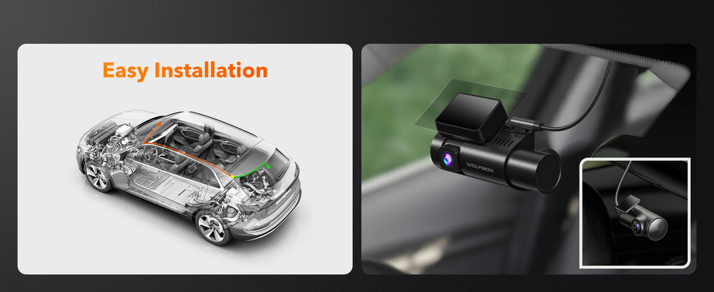 WOLFBOX I07 Dash Cam 3 Channel Dash Camera for Car Front and Rear 4K Dash Camera with GPS WiFi Car Dvr for 170 FOV WDR