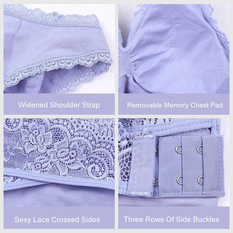 Women's Front Cross Buckle Lace Bra – Wire-Free, Full Coverage & Adjustable for Yoga & Everyday Wear