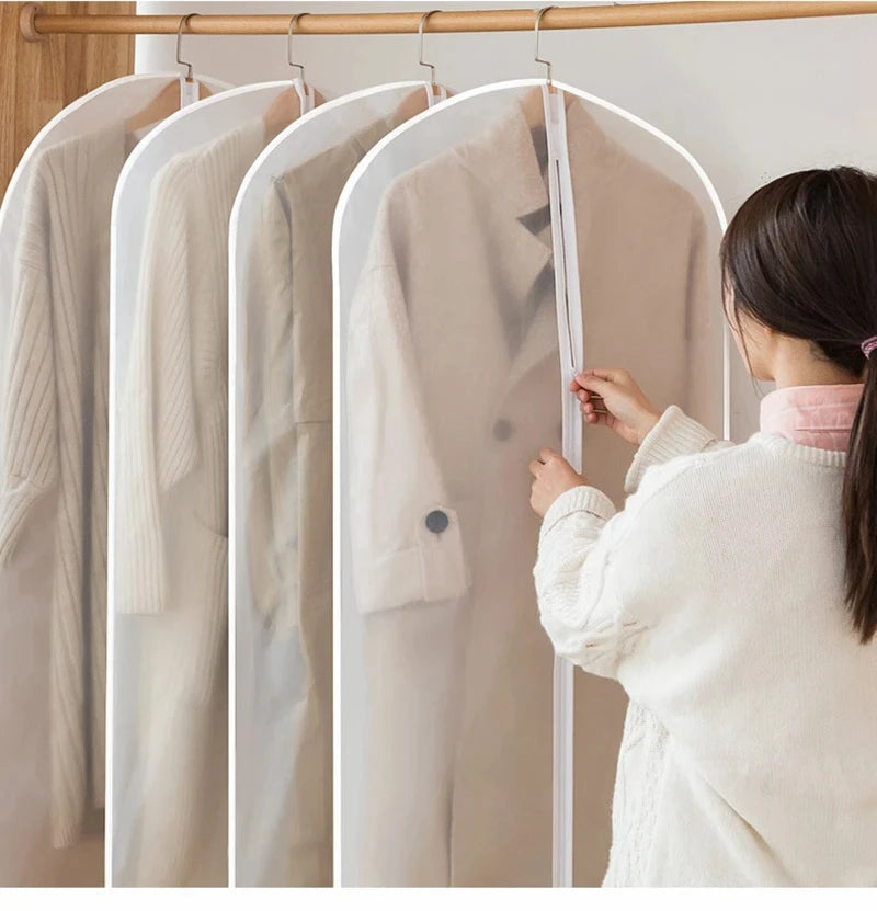 5pcs Durable Polyester Garment Dust Cover with Zipper Closure Long Hanging Clothes Bag for Coats Jackets & Wardrobe Organization