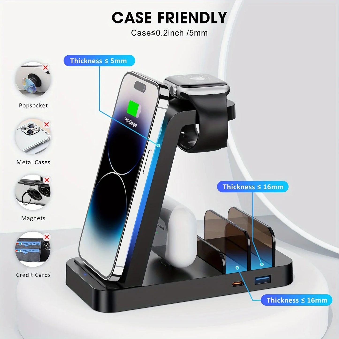 5-in-1 Fast Wireless Charging Station for Multiple Devices for iPhone 15 14 13 12 Pro Max Apple Watch Airpods