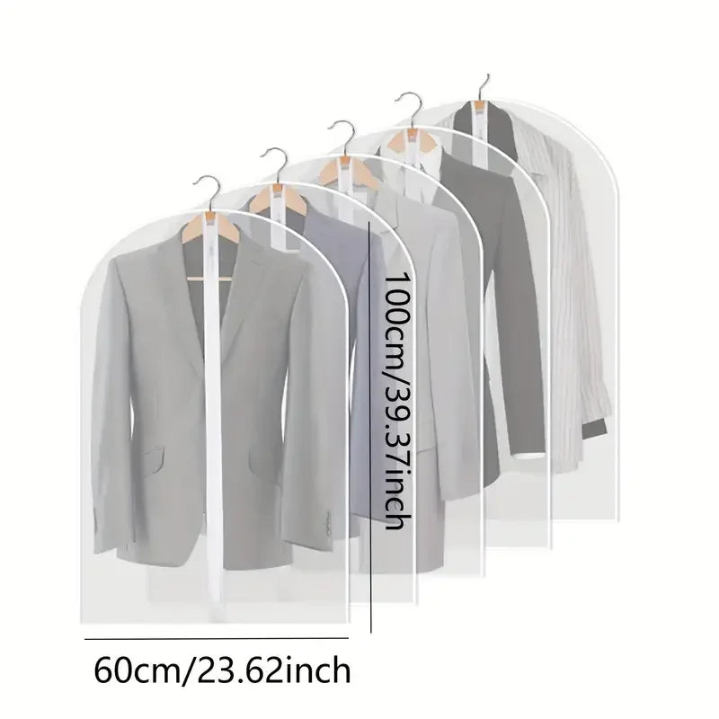 5pcs Durable Polyester Garment Dust Cover with Zipper Closure Long Hanging Clothes Bag for Coats Jackets & Wardrobe Organization