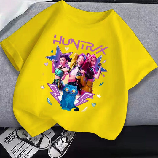 Kpop Demon Hunter T-shirts Cartoon Printed Fashion Hip Hop Streetwear girls Casual O-Neck Short Sleeve Tops Kid's Clothes