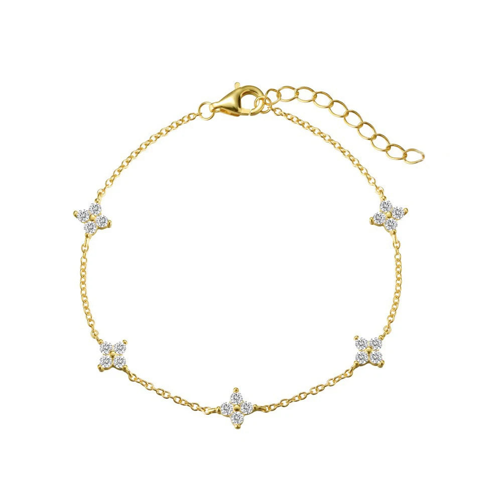 18K Gold Four-Leaf Zircon Necklace – Luxury Gift for Her