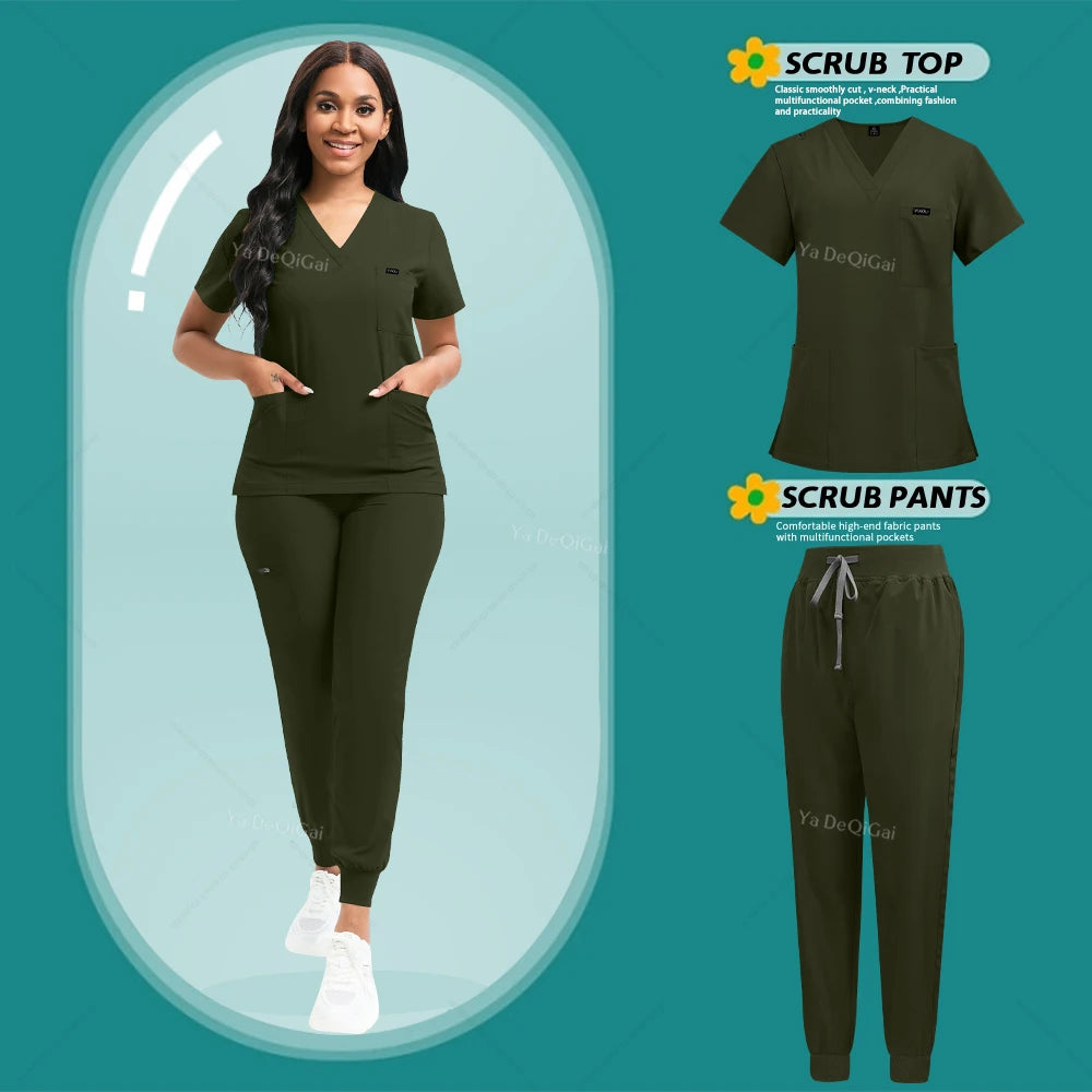 Women's Stretch Scrub Set – V-Neck Top & Jogger Pants