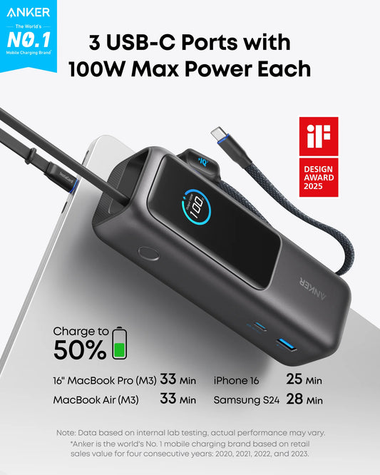Anker 25000mAh Laptop Power Bank with 3x 100W USB-C Ports
