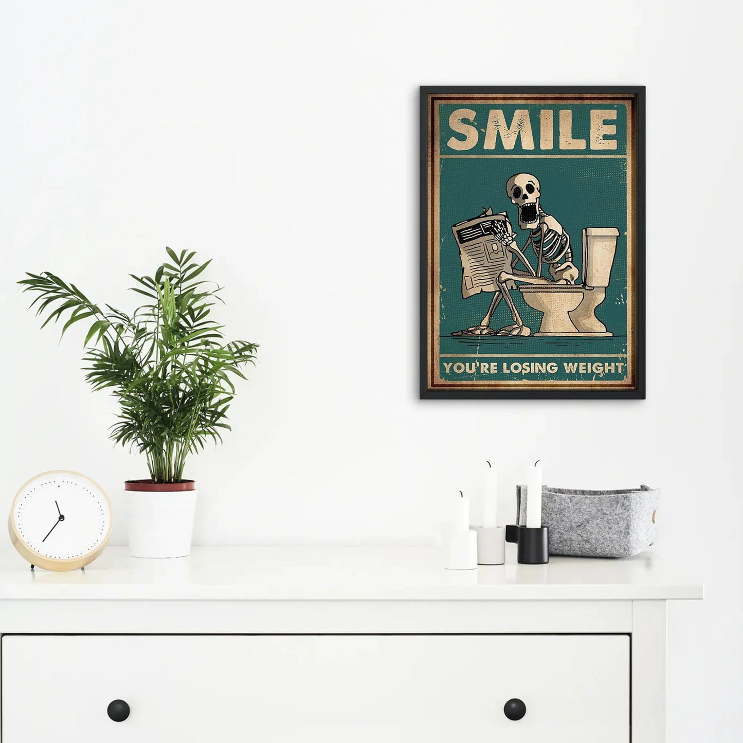 1pc Canvas Painting The Skeleton Man Is Squatting In The Toilet Wall Art, Human Skeleton Posters, Home Decor, No Frame