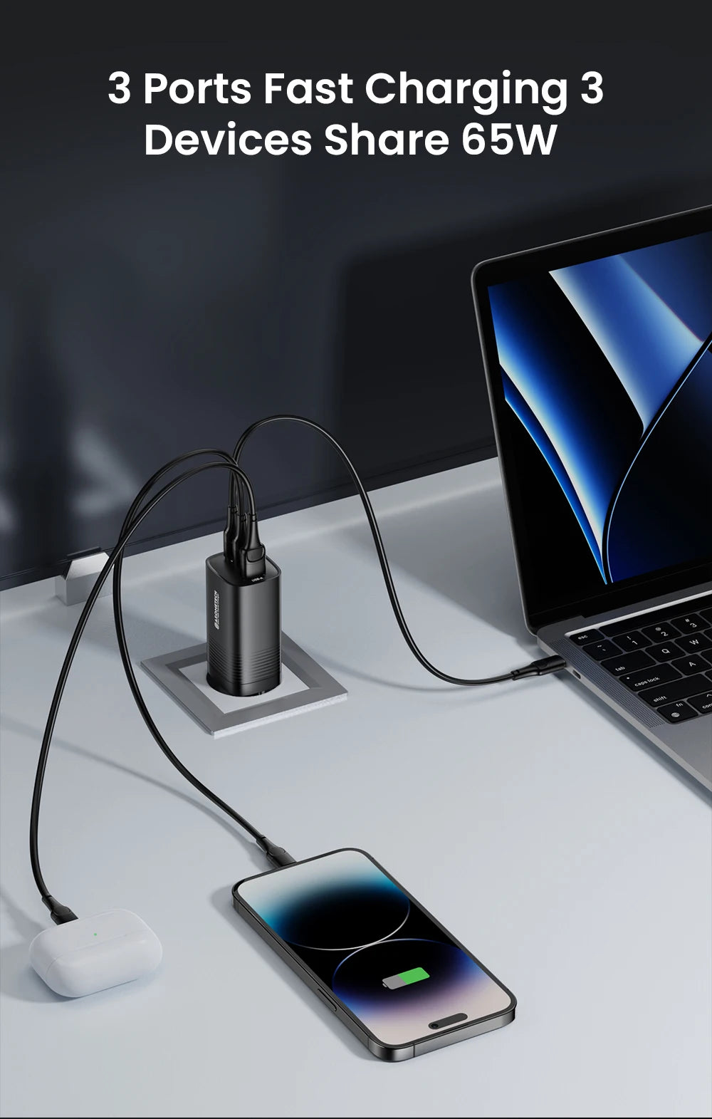 65W GaN USB Type C Fast Charger For Laptop PPS 45W PD QC 3.0 Quick Charge For iPhone 14 13 Samsung Xiaomi Realme Phone Charger