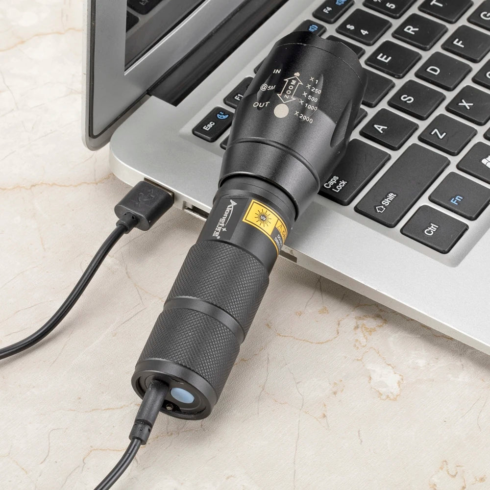 Zoom Red/Green/Blue light LED Flashlight USB Rechargeable Outdoor Hunting beekeeping Fishing Hiking Travel Camping Lamp Torch