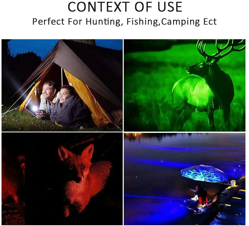 Zoom Red/Green/Blue light LED Flashlight USB Rechargeable Outdoor Hunting beekeeping Fishing Hiking Travel Camping Lamp Torch