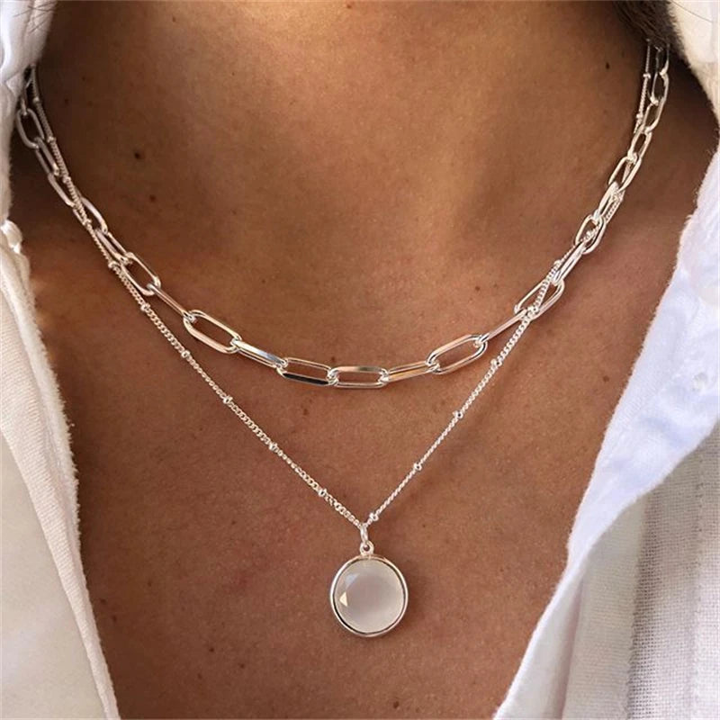 Layered Evil Eye & Cross Pendant Necklace – Lucky Charm
