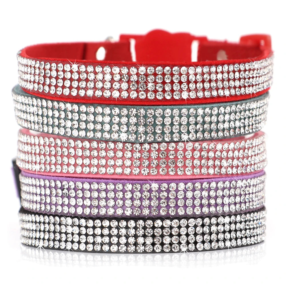 Bling Suede Cat Collar – Rhinestone Bell, Soft & Safe