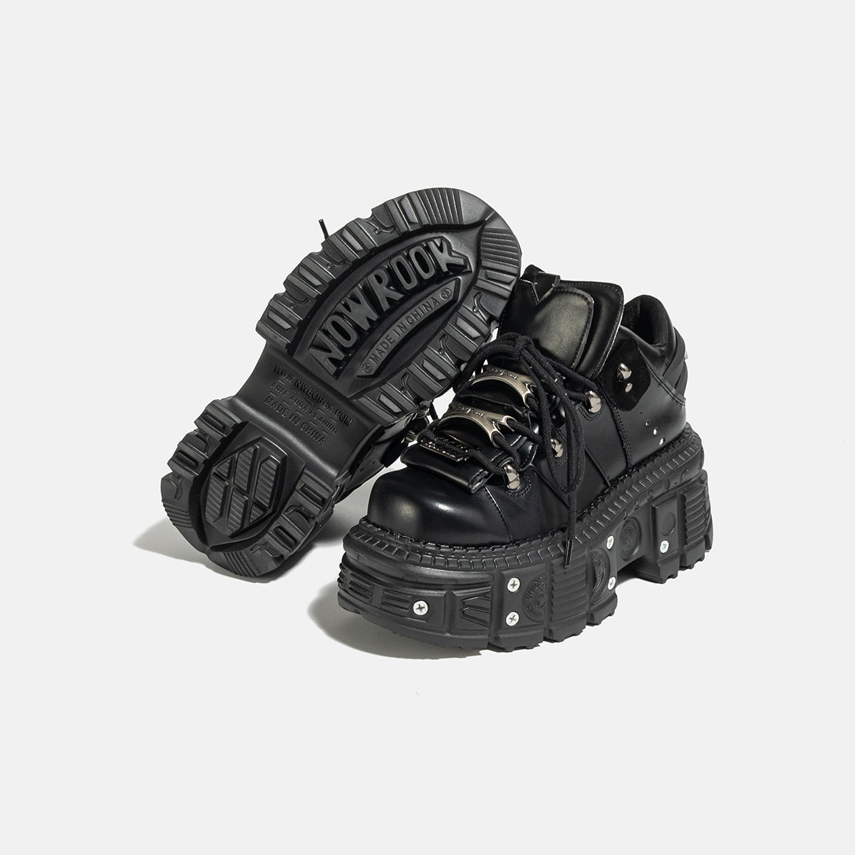 Gothic Dark Platform Thick Bottom Punk Metal Height-Increasing Leather Women's Small Rock Lace-up Rivet Shoes