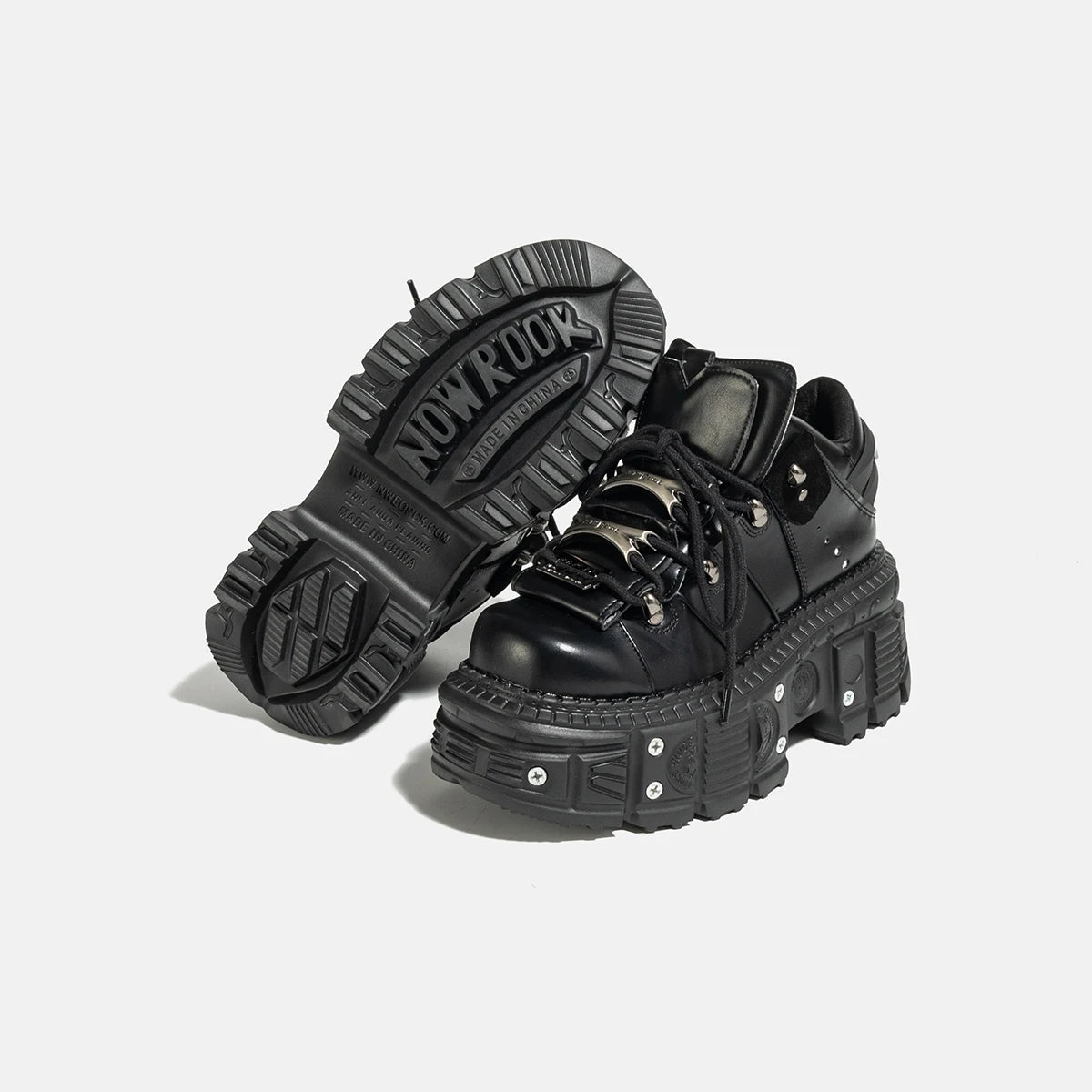 Gothic Dark Platform Thick Bottom Punk Metal Height-Increasing Leather Women's Small Rock Lace-up Rivet Shoes