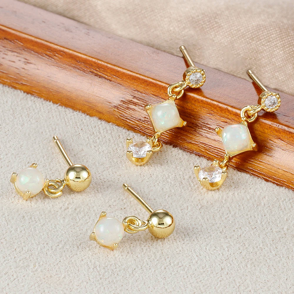 2PCS Star & Moon Opal Zircon Earrings – Stainless Steel Studs for Women