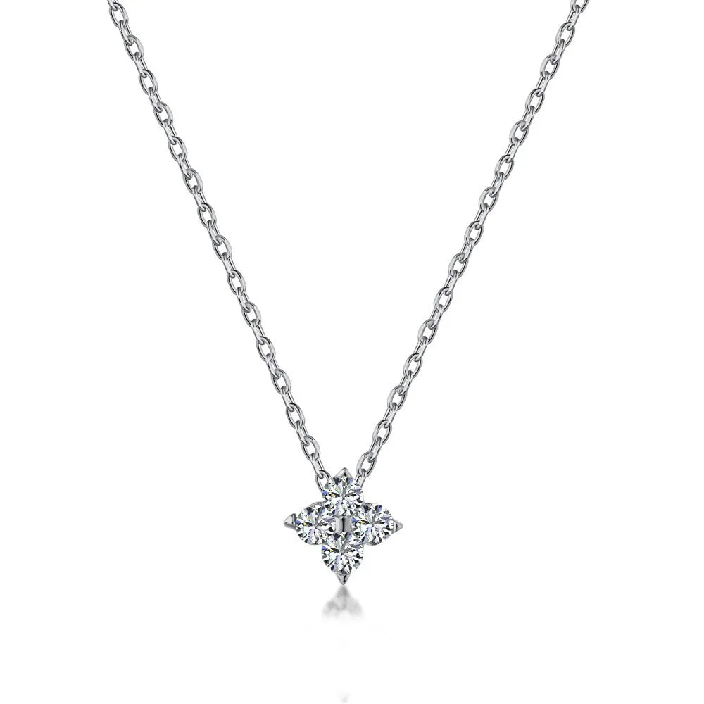 18K Gold Four-Leaf Zircon Necklace – Luxury Gift for Her