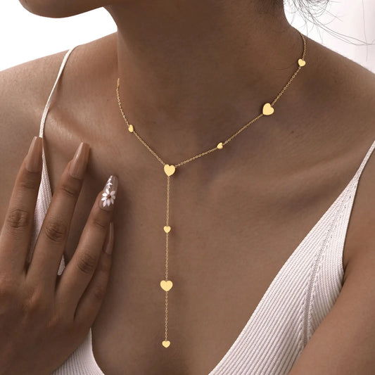 Gold Heart Lariat Y Necklace – Dainty Layered Jewelry