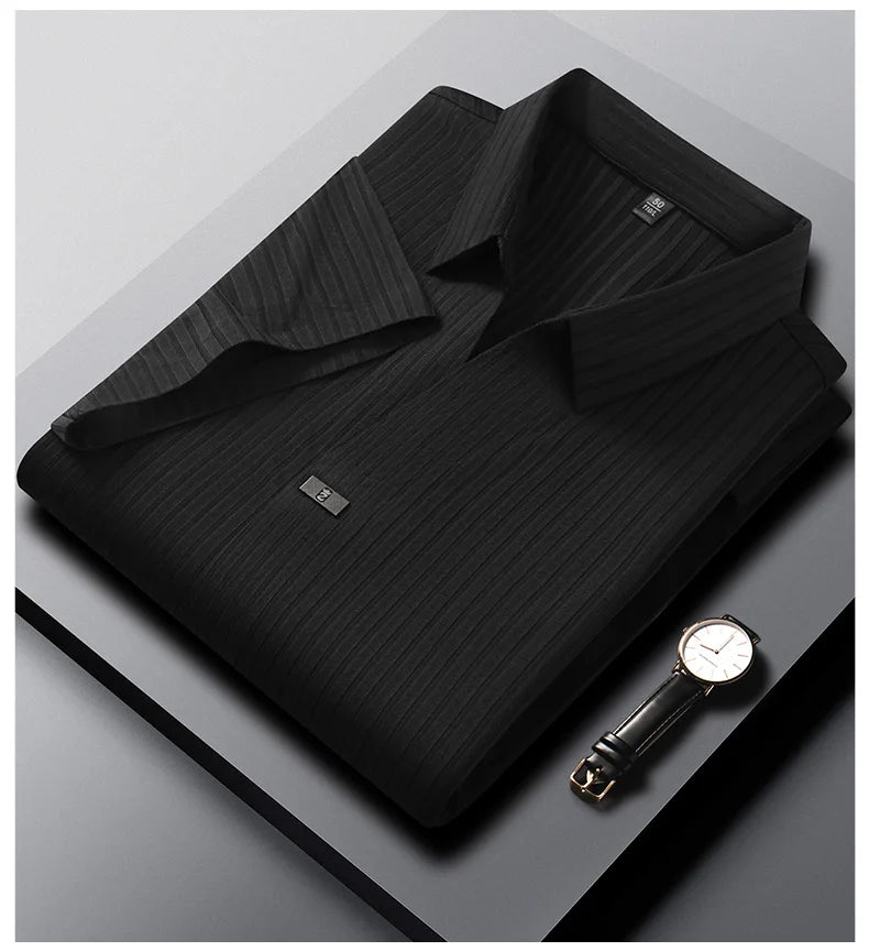 Men’s Breathable Ice Silk Stripe Polo Shirt – Summer Casual