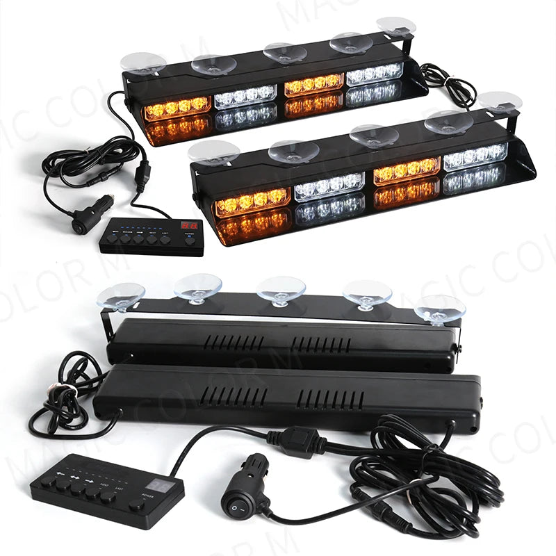 32 LED Car Front Windshield Safety Warning Light 2 In1 For Police Vehicles Interior Strobe Emergency Signal Lamp Suction Cup 12V