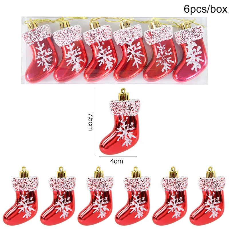 6pcs/box Christmas Tree Pendant Red Star Candy Snowflake Xmas Ball Ornament New Year 2025 Home Decoration Noel Gift Navidad 2024