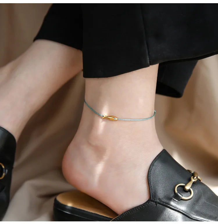VENTFILLE 925 Sterling Silver Koi Fish Anklet Rope for Women Girl Cute Fashion Summer Jewelry Dropshipping Wholesale