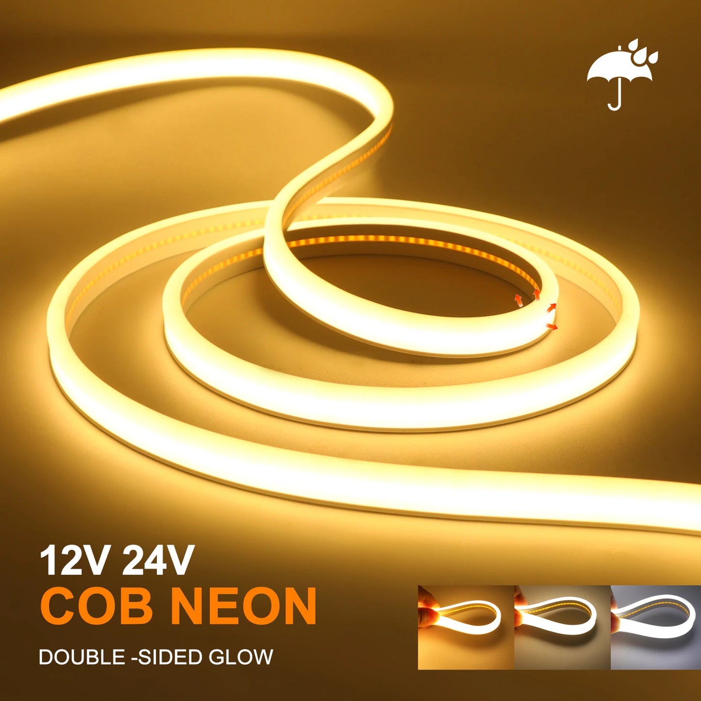 COB LED Strip Light – Dual Glow, Waterproof & Flexible (12V/24V)