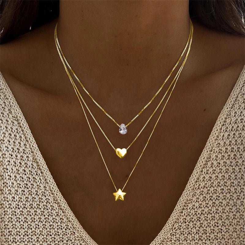 Layered Evil Eye & Cross Pendant Necklace – Lucky Charm