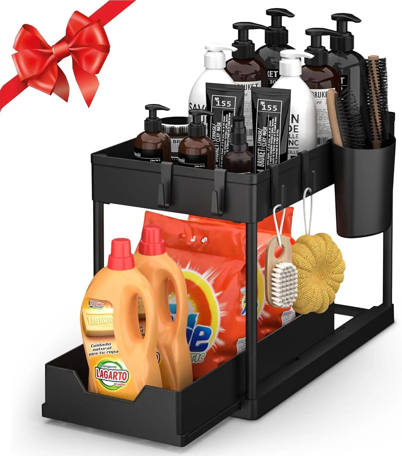 2-Tier Under Sink Organizer with Sliding Drawers & Hooks