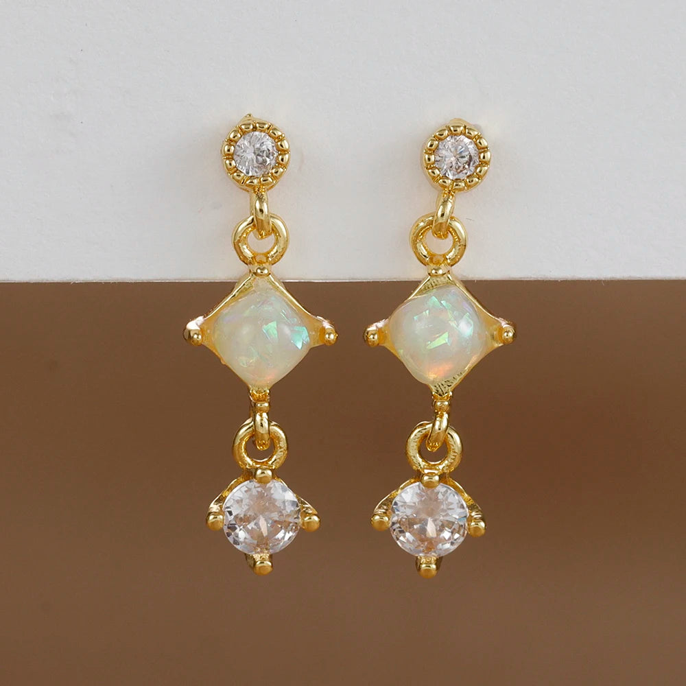 2PCS Star & Moon Opal Zircon Earrings – Stainless Steel Studs for Women