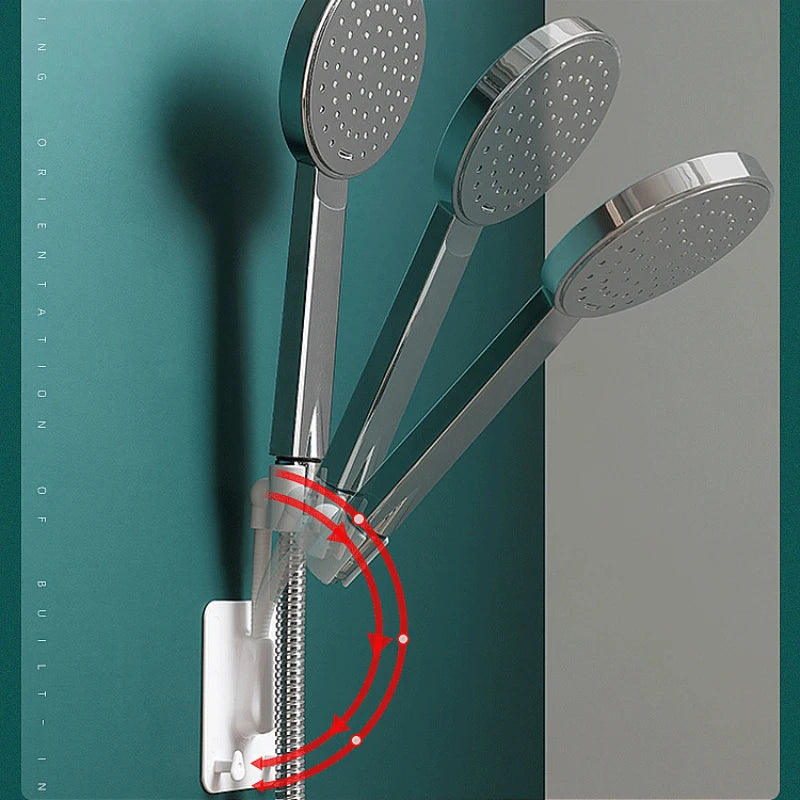 Adjustable Shower Head Holder with Hooks – No-Drill Wall Mount