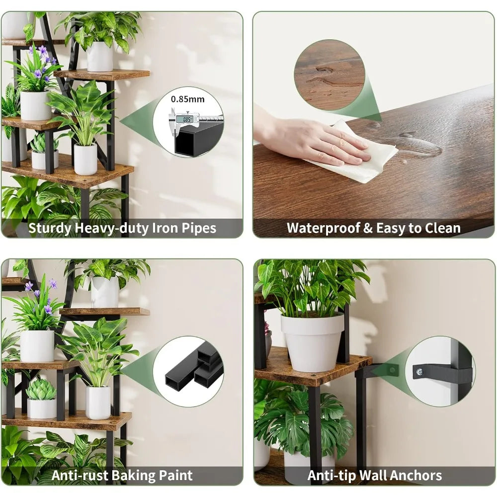 8-Tier Indoor Plant Stand with Grow Lights – Tall Metal Shelf for Corners & Living Rooms, Space-Saving Display Rack for Multiple Plants