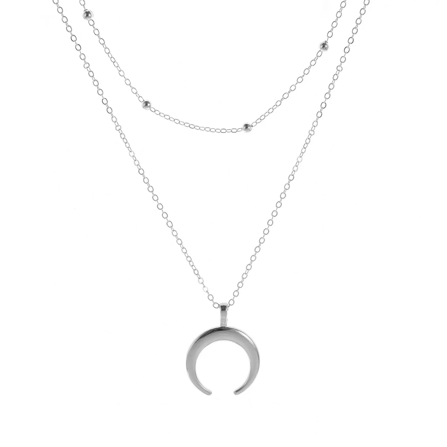 Gold Double Layer Moon Pendant Necklace – Trendy Gift