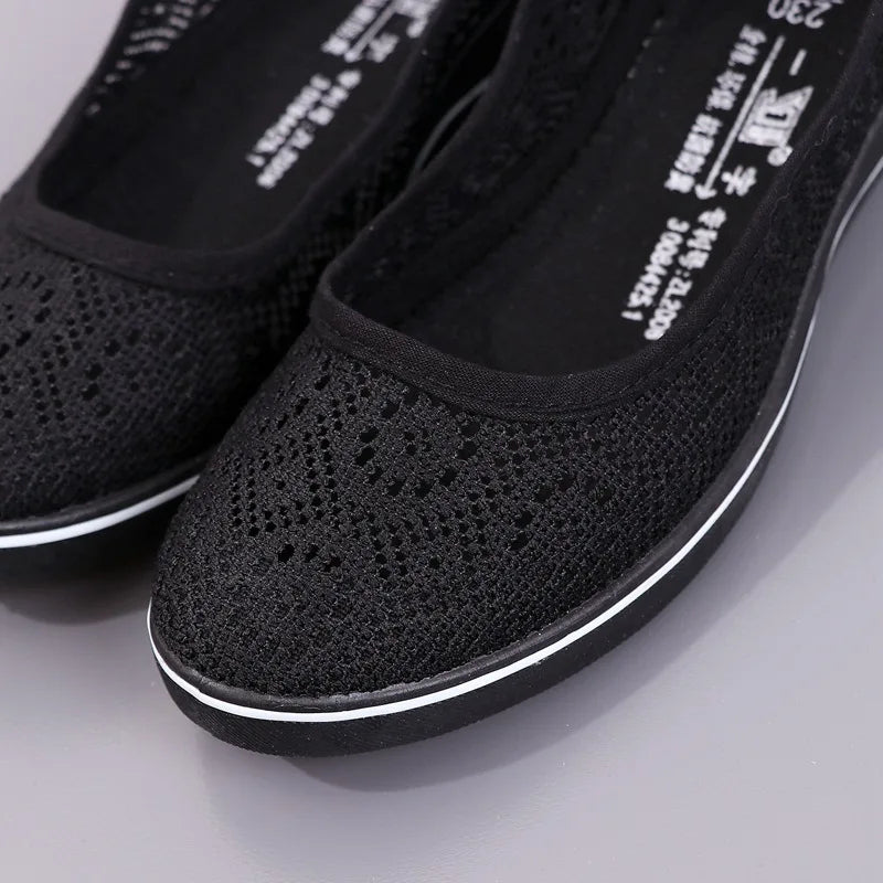 Women’s White Lace Breathable Slip-On Sneakers – Casual Summer Flats with Low Wedge Comfort Sole
