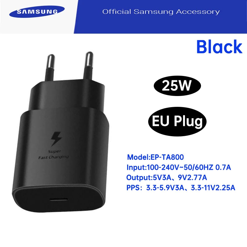 Ep-Ta800 Samsung 25w Pd Supercharger Usbc Charger Adaptador Galaxy S25 S24 FE S23 S22 S21 A54 A34 M54 Type C Fast Charging Cable