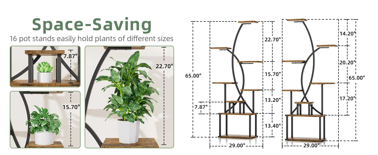 8-Tier Indoor Plant Stand with Grow Lights – Tall Metal Shelf for Corners & Living Rooms, Space-Saving Display Rack for Multiple Plants