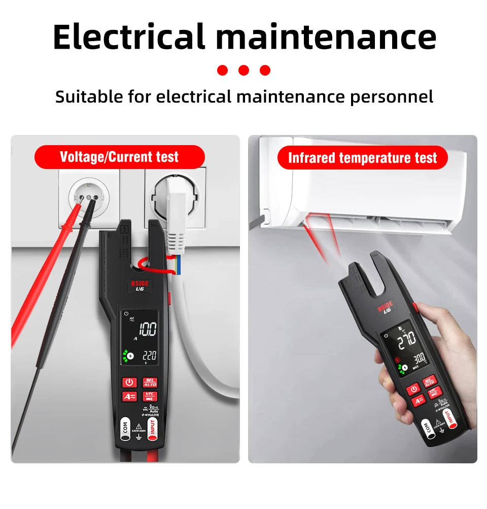 BSIDE Professional Digital Clamp Meter U6 Fork 600A Ammeter Pliers T-RMS DC AC Current OpenJaw Electrical Tester Auto Multimeter