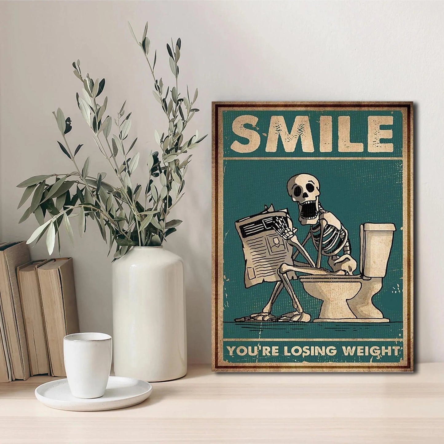 1pc Canvas Painting The Skeleton Man Is Squatting In The Toilet Wall Art, Human Skeleton Posters, Home Decor, No Frame