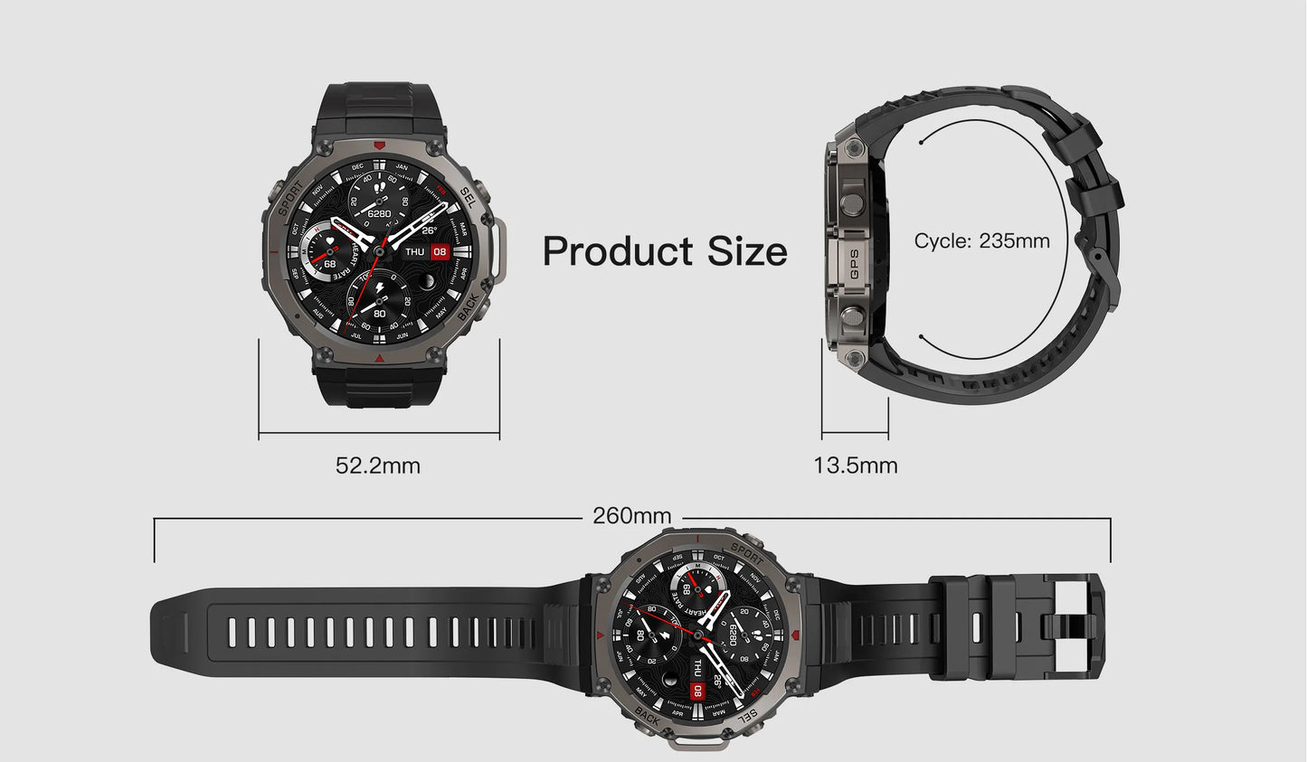 T-Rex 3 GPS Smart Watch 10ATM IP69K Waterproof Clock Compass Altimeter Call Military Sports Smartwatch Men For HUAWEI Bracelet
