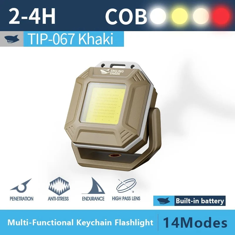 Smiling Shark TIP067 Mini Rechargeable Work Light, Super Bright COB Keychain Light, with Magnet, for Outdoor Camping, Hiking