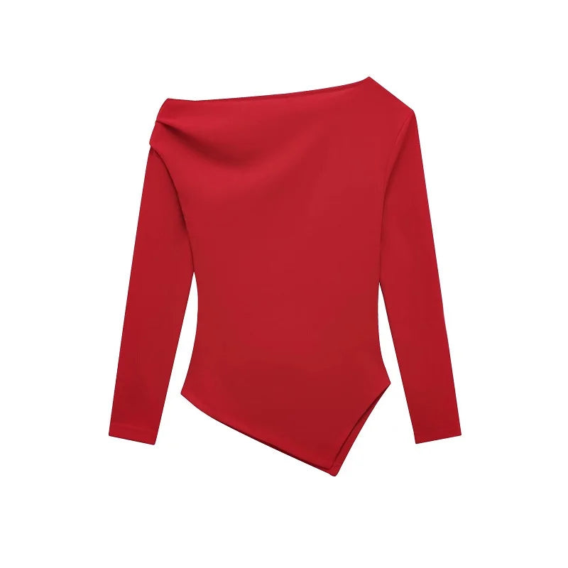 Asymmetric Ruched Off-Shoulder Blouse – Slim Fit Women’s Top