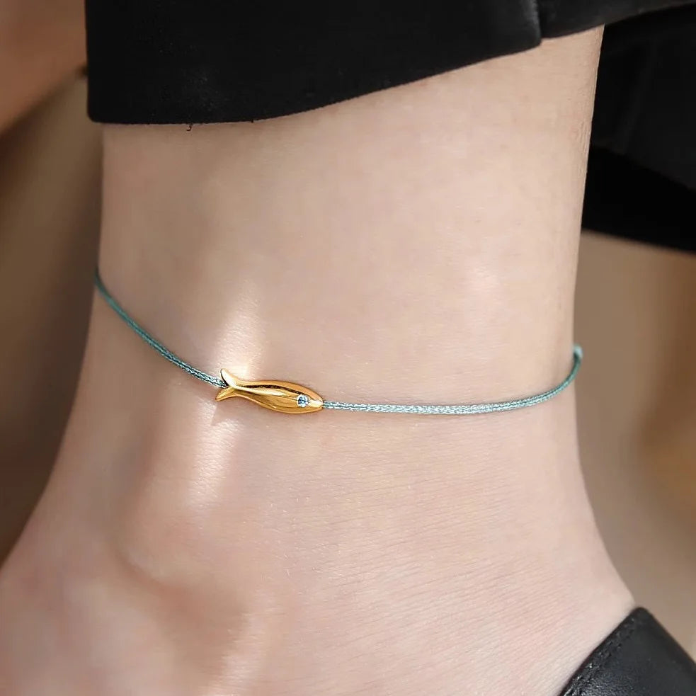 VENTFILLE 925 Sterling Silver Koi Fish Anklet Rope for Women Girl Cute Fashion Summer Jewelry Dropshipping Wholesale