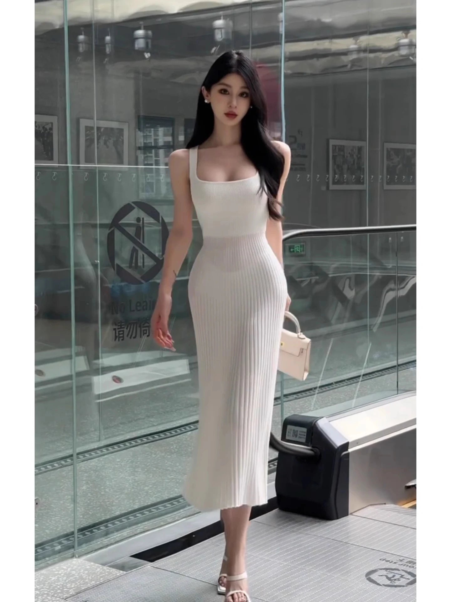 White Sleeveless Knit Midi Dress – Summer Party Style