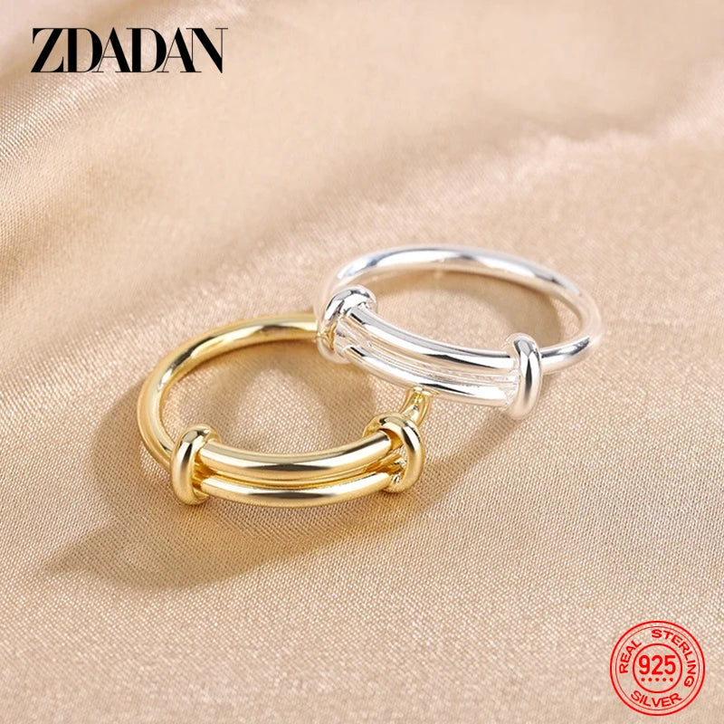 ZDADAN 925 Silver 18K Gold Adjustable Rings For Women Girls Fashion Wedding Jewelry