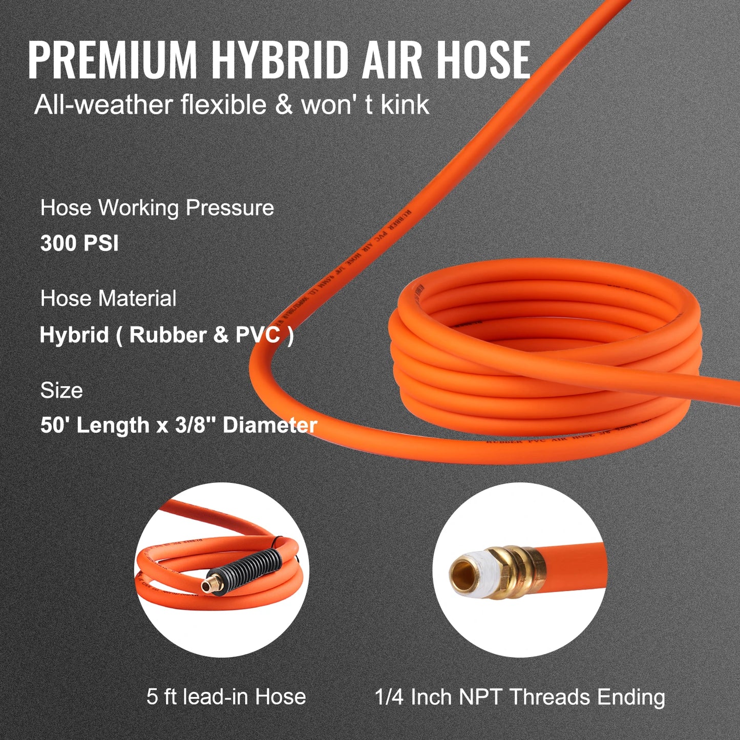 SucceBuy 50FT Retractable Air Hose Reel Wall-Mounted PVC Hose Automatic Rewinding Swivel Compressor for Automobile Maintenance